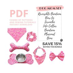 the sewing pattern for this dog collar and bow tie set is available in sizes ranging from small to large