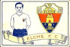 an image of a man standing in front of a school seal and banner with the name elche f c on it