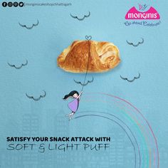 an advertisement for soft's light puff with a woman holding a piece of bread