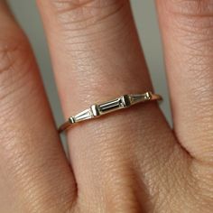 Modern Tapered Baguette Diamond Gold Ring | VicStoneNYC Fine Jewelry | Wolf & Badger Baguette, Dainty Engagement Ring Gold, Signet Ring Diamond, Simple Promise Ring, Vintage Inspired Wedding Band, Baguette Wedding Rings, Simple Unique Engagement Rings, Ring Gold Diamond, Baguette Diamond Wedding Band