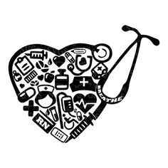 a stethoscope is in the shape of a heart with medical icons all over it