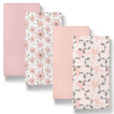 three sheets with pink and white flowers on them