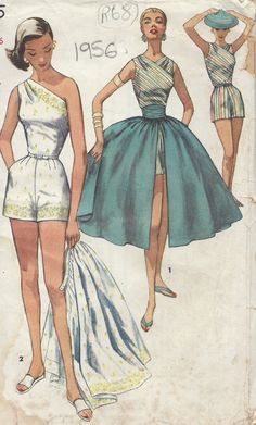 1956 Vintage Sewing Pattern B34 SKIRT CUMMERBUND PLAYSUIT (RR68) | eBay Playsuit Pattern, Patron Vintage, Womens Playsuits, Vintage Dress Patterns, Fashion 1950s, Retro Mode, Sewing Book, Vintage Inspiration, Couture Vintage