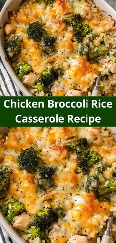 chicken broccoli rice casserole recipe in a white dish