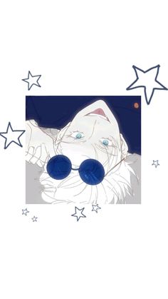 an image of a cat wearing sunglasses with stars around it