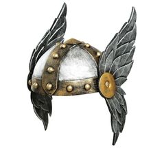 a metal helmet with wings on the side and gold studdings around the sides