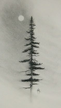 a black and white photo of a lone tree in the middle of snow covered ground