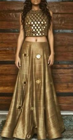 Mirror work embroidery                                                                                                                                                      More Latest Lehenga Designs, Skirt And Crop Top, Lehenga Designs, Designer Dresses Indian, Indian Fashion Dresses