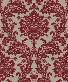 a red and beige wallpaper with an ornate design