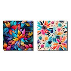 two paintings with colorful flowers on them