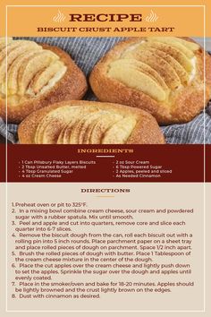 the recipe for bread crust apple tart is shown in an image above it's description