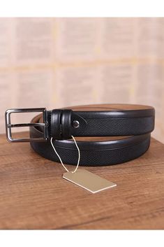 "Buy Good Belt For Men Suit Black Calf Skin Genuine Leather Textured Dress Belt For Trousers With Silver Buckle 3.5 Cm ----- BELT SIZE: Choose from drop down menu above BELT width: 1 3/8\" | 3.5 cm LEATHER: Genuine leather COLOR: Black BUCKLE: Silver color CONDITION: New ----- ALL BELTS ARE MEASURED FROM THE LEATHER PART'S END TO THE MIDDLE HOLE. Usually choose belt two sizes larger than regular jeans size. For example, if you wear jeans in size 34\", then belt size 38\" would fit well.  PAYMENT Black Belt For Office Wear, Fitted Black Belt For Office, Black Belt For Workwear, Fitted Black Belt For Workwear, Elegant Business Belt With Clip, Elegant Leather Belt With Belt Clip, Elegant Black Belt For Work, Elegant Fitted Belt For Business Casual, Elegant Black Belt For Business