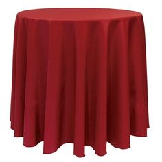 a round table with a red cloth on it's top and the name cherry red