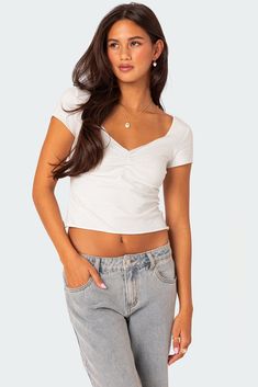 Ava V Neck Ruched Top – edikted Preppy Tops, Visionary Fashion, Model Inspo, Ruched Top, Crop Top Outfits, Stockholm Fashion, Simple Trendy Outfits, Types Of Fashion Styles