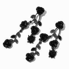 Claire's Black Rose Vines 2" Drop Earrings Black Gothic Earrings, Black Rose Earrings, Black Flower Earrings, Black Rose Jewelry, Claires Earrings, Hoco 2024, Earrings Goth, Piercing Kit, Goth Earrings