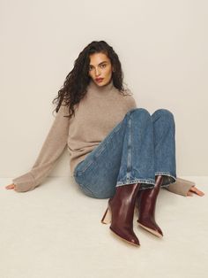 Gillian Ankle Boot Maroon Boots, Mid Rise Straight Jeans, Sustainable Shoes, How To Wear Ankle Boots, Natural Things, Boots Outfit Ankle, Hazardous Waste, Casual Ankle Boots, Oversized Turtleneck