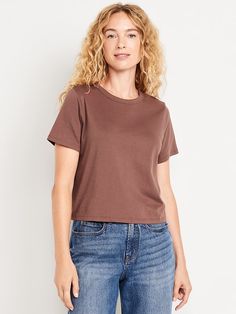 EveryWear Crop T-Shirt | Old Navy Brown Tshirt Outfit Women, Brown Tshirt Outfit, Pajamas Gift, Brown Tshirt, Crop T Shirt, Brown Shorts, Family Maternity, Family Pajamas, Tshirt Outfits