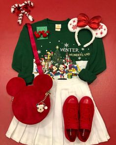 Christmas In Disneyland Outfit, Disney Outfit Ideas Christmas, Universal Studios Christmas Outfit, Disney Christmas Party Outfit Ideas, Christmas In Disney World Outfits, Disney Christmas Outfit Ideas, Magic Kingdom Christmas Outfit, Disney Very Merry Christmas Party Outfit, Mickeys Very Merry Christmas Party Outfit