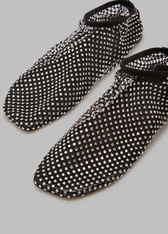 Christopher Esber Minette Flat - Black/Clear Crystal Mesh Flats, Christopher Esber, Winter Capsule Wardrobe, Frankie Shop, Mesh Netting, Crystal Embellishment, Black Flats, Active Wear Tops, Shoes Heels Boots