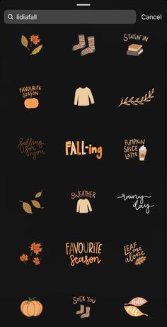 the fall sticker pack is displayed on an iphone's screen, with autumn leaves and