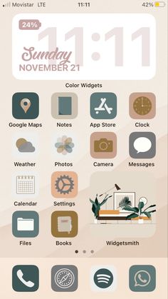 an iphone screen with icons on it and the text sunday november 21, 11 00