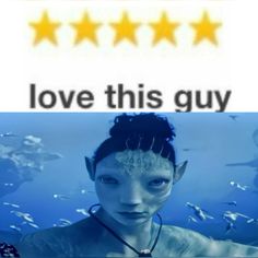 a girl with white makeup and blue eyes has five stars above her head that says love this guy