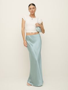 For it girls, by an it girl. Shop the Lakisha Skirt from Reformation, a full-length skirt with a mid rise. Chic Full-length Relaxed Skirt, Green Silk Skirt, Laura Harrier, Waterfall Skirt, Silk Maxi Skirt, It Girls, Full Length Skirts, Swimwear Dress, Denim Maxi Skirt