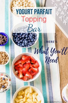 yogurt parfait topping bar with fruit and cereal