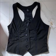 Stoosh Juniors Black Vest Lace Detail Sz Medium New! Womens Vest Top, Black Vest Women, Vest Aesthetic, Black Vest Top, Inner Monster, Vest Tops Women, Digital Closet, Vest Women, Jean Vest