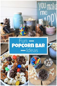 the popcorn bar is filled with lots of treats