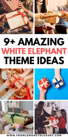 white elephant theme ideas White Elephant Variations, White Elephant Party Games, Themes For White Elephant Gift Exchange, White Elephant Party Decorations, Themed White Elephant Gifts, White Elephant Gift Themes Ideas, Kids White Elephant Gift Ideas