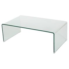 a glass coffee table with a curved edge