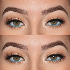 Different Color Waterline, Light Blue Waterline Makeup, Turquoise Under Eye Makeup, Blue Eyeliner On Waterline, Natural Teal Makeup Looks, Turquoise Eye Makeup Simple, Colored Eyeliner Waterline, Waterline Eyeshadow Looks