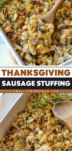 Don't miss out on this Thanksgiving sausage stuffing recipe! It's always a must-have Thanksgiving dinner idea. Combined with onions, celery, apples, pork sausage, and more, this homemade stuffing is a Thanksgiving side dish to impress! Stuffing Recipes With Sausage And Apples, Pork Stuffing Recipes For Thanksgiving, Sausage Stuffing With Apples, Thanksgiving Stuffing Sausage, Turkey Stuffing With Pork Sausage, Thanksgiving Sausage Dressing, Sausage Turkey Stuffing Recipe, Thanks Giving Stuffing Recipe, Sage Sausage Stuffing Recipes