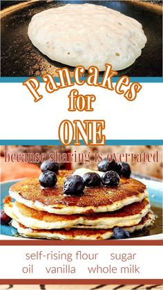 pancakes for one with blueberries and black olives on top, and the recipe below