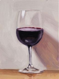 a painting of a glass of red wine