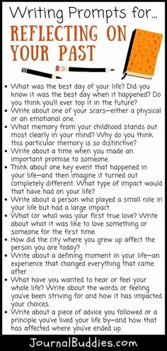 These reflecting on your past writing prompts for all ages are great for students and adult writers alike—and with so many to choose from, you’ll have journaling inspiration for months to come! #WritingPromptsFor... #WritingPrompts #JournalPrompts #JournalBuddies Writing Memories Ideas, Grandmother Journal Prompts, Journal Prompts For High School Students, Writing Topics For Adults, Journal Prompts For Parents, Creative Writing Journal Ideas, Burn After Writing Questions, Writing Prompts For Writers Inspiration, Personal Journal Ideas Creative