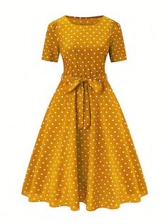 Women Summer Polka Dot Printed Round Neck Short Sleeve Floor-Length Elegant And Fashionable Dress Maxi Women Outfit Multicolor Casual  Short Sleeve Woven Fabric Geometric,Polka Dot,All Over Print A Line Non-Stretch  Women Clothing, size features are:Bust: ,Length: ,Sleeve Length: Fashionable Dress, Estilo Hip Hop, Women Midi, Women Maxi, Mode Vintage, Polka Dot Print, Kids Sleepwear, Kids Beachwear, Womens Midi Dresses