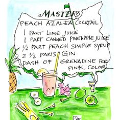 a drawing of a sign that says peach azel - corall, part line pineapple juice and part peach simple syrup