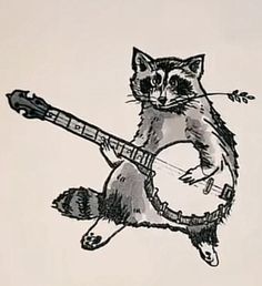 a drawing of a cat playing a guitar