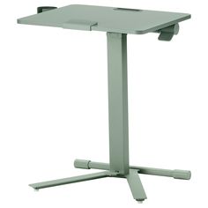 a computer desk with two legs and a laptop on it's side, in front of a white background