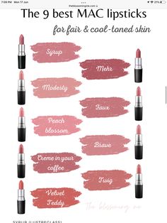 Cool Skin Tone Lipstick, Lipstick For Pale Cool Skin, Light Summer Red Lipstick, Mac Lipsticks For Fair Skin, Fair Skin Lipstick Shades, Red Lipstick For Soft Summer, Cool Winter Lipstick, Deep Winter Makeup Products, Cool Tone Lipstick Colors