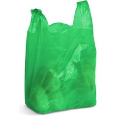 a green plastic bag on a white background