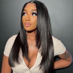 ISEE HAIR 5*5 Lace Closure Human Hair Wigs Natural Black Silky Straight Lace Closure Wigs Medium Length Hair With Layers, 100 Human Hair Wigs, Straight Lace Front Wigs, Lace Closure Wig, Straight Human Hair, Black Natural Hairstyles, Straight Wig, Hd Lace, Wigs For Black Women