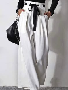 White Wide Leg Trousers, Casual Autumn Outfits Women, High Waisted Wide Leg Pants, Pants Women Fashion, White Trousers, Loose Trousers, Casual Wide Leg Pants, Y2k Clothes, Pleated Pants