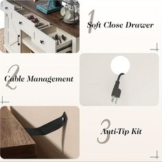 the instructions for how to use an electrical outlet in a cabinet or desk top drawer