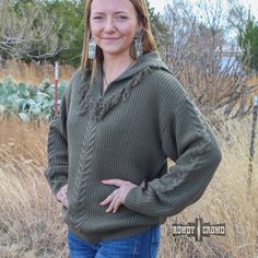 Cypress Pullover Womens Western Sweater, Western Quarter Zip, Green Cable Knit Long Sleeve Tops, Green Quarter Zip, Knit Quarter Zip, Green Textured Knit Long Sleeve Cardigan, Horse Hair Pottery