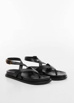 Leather strap sandals -  Women | Mango USA Leather Slippers For Men, Linen Pants Outfit, Leather Strap Sandals, Mango Outlet, Women Shoes Flats Sandals, Shoes Flats Sandals, Strap Sandals Women, Utila, Leather Slippers