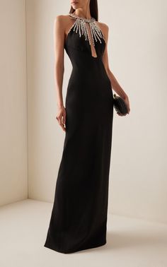 Black Designer Gown, Guest Dress For Wedding, Powerful Women Fashion, Black Gala Dress, Women Evening Dresses, Rhinestones Dress, Womens Evening Wear, Chic Evening Dress, Pamella Roland