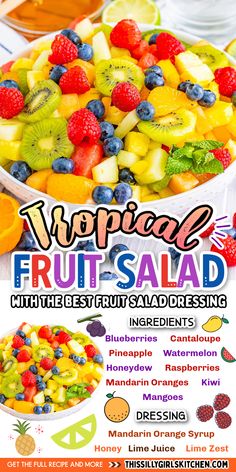 tropical fruit salad with honey citrus dressing Fruit Salad With Dressing, Citrus Dressing Recipe, Tropical Fruit Salad Recipe, Fruit Salad With Honey, Fruit Dressing, Easy Fruit Salad, Easy Fruit Salad Recipes, Mom Breakfast, Tropical Fruit Salad